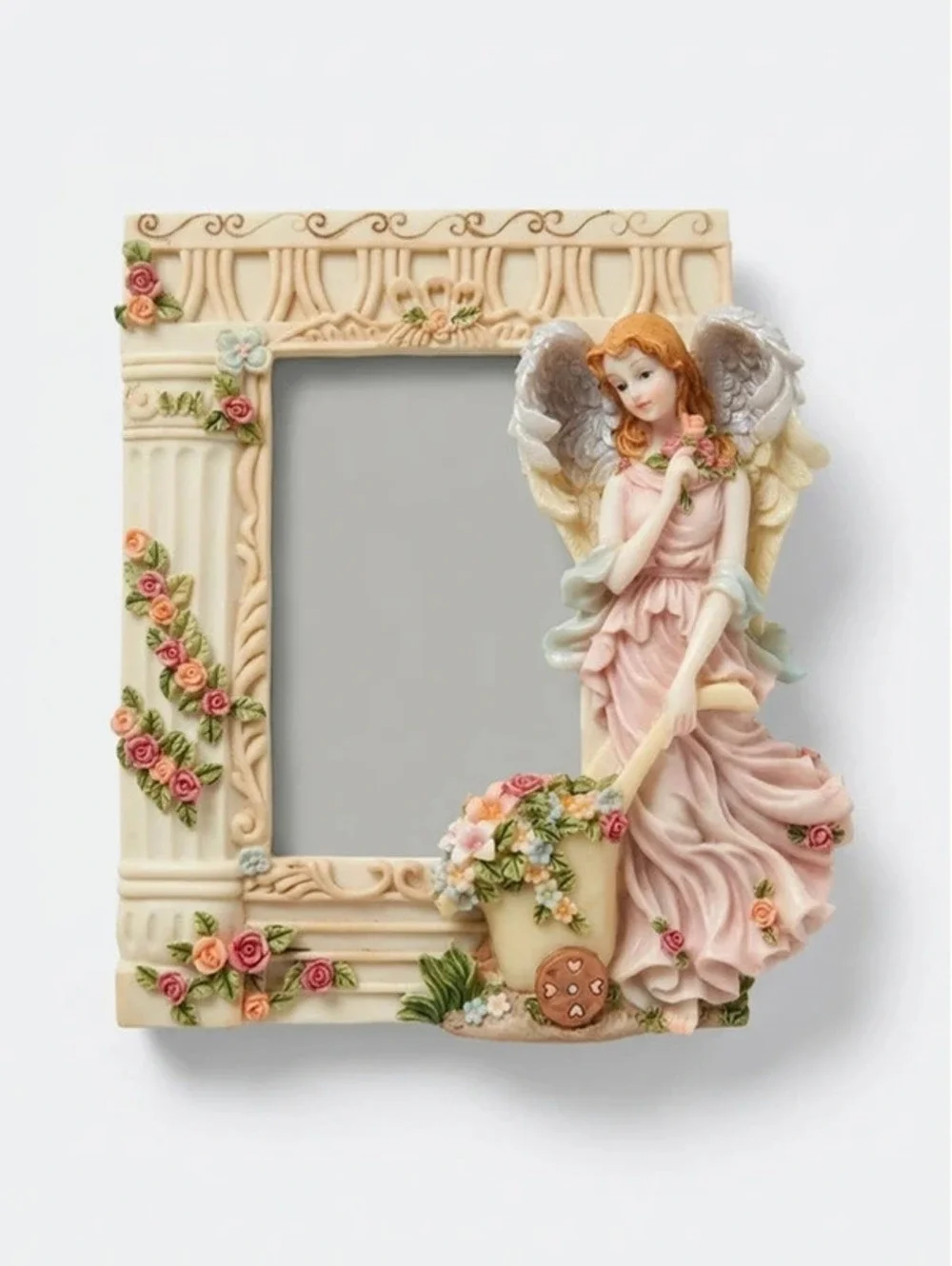 Angel Garden Floral Resin Picture Frame 3.5x5 Pink Roses Cottagecore AS IS